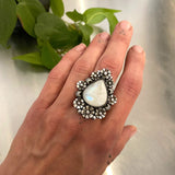 The Moonflower Ring- Rainbow Moonstone and Sterling Silver- Finished to Size or as a Pendant