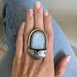 The Cosmic Portal Ring- Rainbow Moonstone and Sterling Silver- Finished to Size or as a Pendant