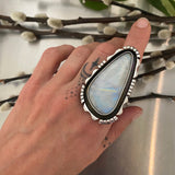 The Shadowbox Ring- Rainbow Moonstone and Sterling Silver- Finished to Size or as a Pendant