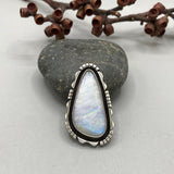 The Shadowbox Ring- Rainbow Moonstone and Sterling Silver- Finished to Size or as a Pendant