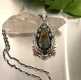 The Nightbloom Necklace 3- Pilot Mountain Turquoise and Sterling Silver- 20" Sterling Mariner Chain