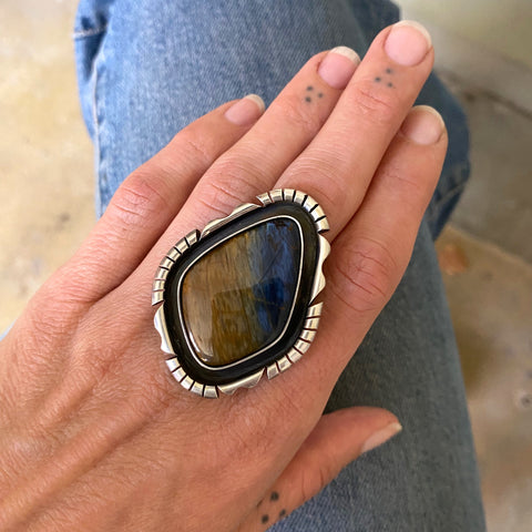 The Shadowbox Ring- Pietersite and Sterling Silver- Finished to Size or as a Pendant