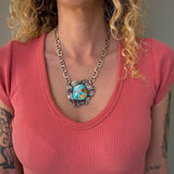 The Persephone Necklace- Royston Turquoise and Sterling Silver- Heavyweight Sterling Mariner Chain