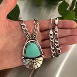 The Cosmic Portal Necklace- Chrysoprase and Sterling Silver - 16-19" Sterling Figaro Chain