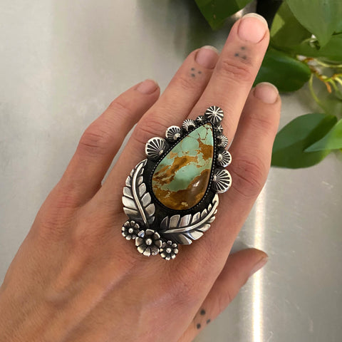 The Flora Ring- Royston Turquoise and Sterling Silver- Finished to Size or as a Pendant