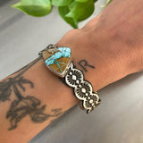 The Desert Rose Cuff- Size S/M- Natural Royston Turquoise and Stamped Sterling Silver Bracelet