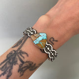 The Desert Rose Cuff- Size S/M- Natural Royston Turquoise and Stamped Sterling Silver Bracelet