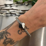 Chunky Stamped Stacker Cuff- Size S/M- Natural White Buffalo and Chunky Sterling Silver Bracelet