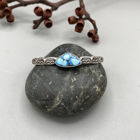 Chunky Stamped Stacker Cuff- Size S/M- Natural Golden Hills Turquoise and Chunky Sterling Silver Bracelet