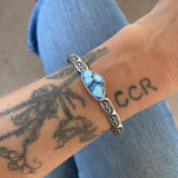 Chunky Stamped Stacker Cuff- Size S/M- Natural Golden Hills Turquoise and Chunky Sterling Silver Bracelet