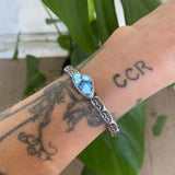 Chunky Stamped Stacker Cuff- Size S/M- Natural Golden Hills Turquoise and Chunky Sterling Silver Bracelet