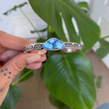 Chunky Stamped Stacker Cuff- Size S/M- Natural Golden Hills Turquoise and Chunky Sterling Silver Bracelet