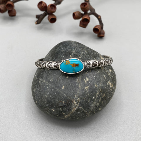 Chunky Stamped Stacker Cuff- Size S/M- Royston Turquoise and Chunky Sterling Silver Bracelet