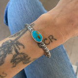 Chunky Stamped Stacker Cuff- Size S/M- Royston Turquoise and Chunky Sterling Silver Bracelet
