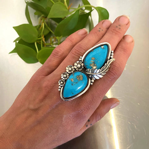 The Secret Garden Ring- Morenci II Turquoise and Sterling Silver- Finished to Size or as a Pendant