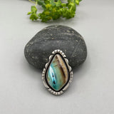 The Shadowbox Ring - Blue Opal Petrified Wood and Sterling Silver- Finished to Size or as a Pendant