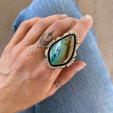 The Shadowbox Ring - Blue Opal Petrified Wood and Sterling Silver- Finished to Size or as a Pendant