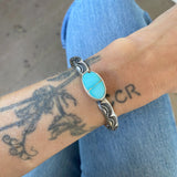 Heavyweight Stamped Cuff- Size S/M- Natural Royston Turquoise and Chunky Sterling Silver Bracelet