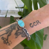 Heavyweight Stamped Cuff- Size S/M- Natural Royston Turquoise and Chunky Sterling Silver Bracelet