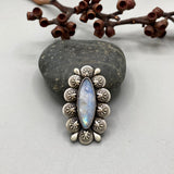 The Shield Ring- Rainbow Moonstone and Sterling Silver- Finished to Size or as a Pendant