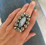 The Shield Ring- Rainbow Moonstone and Sterling Silver- Finished to Size or as a Pendant