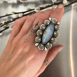 The Shield Ring- Rainbow Moonstone and Sterling Silver- Finished to Size or as a Pendant