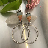 The Shield Large Hoop Earrings- Polychrome Jasper and Sterling Silver- Post Earrings for Pierced Ears