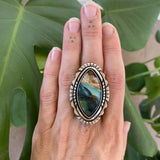 The Silhouette Ring - Blue Opal Petrified Wood and Sterling Silver- Finished to Size or as a Pendant