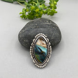 The Silhouette Ring - Blue Opal Petrified Wood and Sterling Silver- Finished to Size or as a Pendant