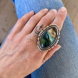The Silhouette Ring - Blue Opal Petrified Wood and Sterling Silver- Finished to Size or as a Pendant