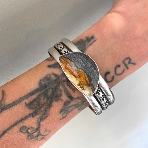 The Starry Night Cuff- Size M/L- McDermitt Picture Jasper and Stamped Sterling Silver Bracelet