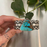 The Eye of The Storm Cuff- Size S/M- Kingman Rising Phoenix Turquoise and Stamped Sterling Silver Bracelet