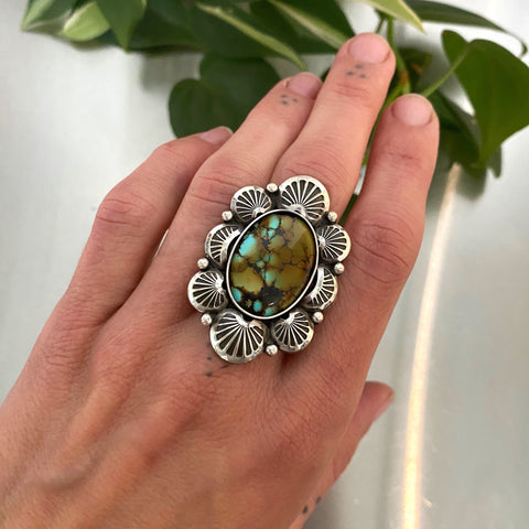 The Sunflower Ring- Bao Canyon Turquoise and Sterling Silver- Finished to Size or as a Pendant