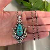 The Nightbloom Necklace 1- Turquoise Mountain Turquoise and Sterling Silver- 20"  Sterling Infinity Chain