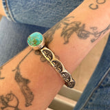 Heavyweight Stamped Cuff- Size L/XL- Kingman Turquoise and Chunky Sterling Silver Bracelet