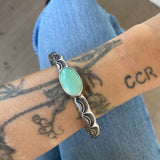 Heavyweight Stamped Cuff- Size L/XL- Natural Broken Arrow Variscite and Chunky Sterling Silver Bracelet