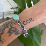 Heavyweight Stamped Cuff- Size L/XL- Natural Broken Arrow Variscite and Chunky Sterling Silver Bracelet