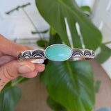 Heavyweight Stamped Cuff- Size L/XL- Natural Broken Arrow Variscite and Chunky Sterling Silver Bracelet