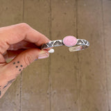 Heavyweight Stamped Cuff- Size L/XL- Pink Conch and Chunky Sterling Silver Bracelet