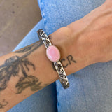 Heavyweight Stamped Cuff- Size L/XL- Pink Conch and Chunky Sterling Silver Bracelet