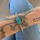 Chunky Stamped Stacker Cuff- Size L/XL- Royston Turquoise and Chunky Sterling Silver Bracelet