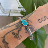 Chunky Stamped Stacker Cuff- Size L/XL- Royston Turquoise and Chunky Sterling Silver Bracelet
