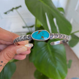 Chunky Stamped Stacker Cuff- Size L/XL- Royston Turquoise and Chunky Sterling Silver Bracelet