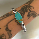 Heavyweight Stamped Cuff- Size L/XL- Royston Turquoise and Chunky Sterling Silver Bracelet