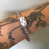 Chunky Stamped Stacker Cuff- Size L/XL- Wild Horse Magnesite and Sterling Silver Bracelet