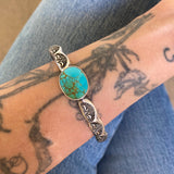 Heavyweight Stamped Cuff- Size L/XL- Kingman Turquoise and Chunky Sterling Silver Bracelet