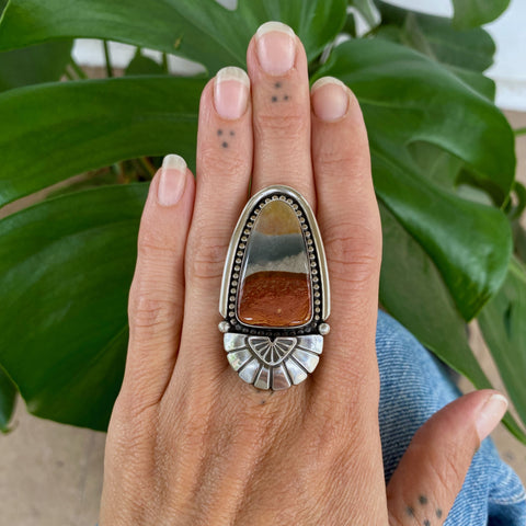 The XL Desert Dreamer Portal Ring- Picture Jasper and Sterling Silver- Finished to Size or as a Pendant