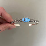 Chunky Stamped Stacker Cuff- Size L/XL- Natural Golden Hills Turquoise and Chunky Sterling Silver Bracelet