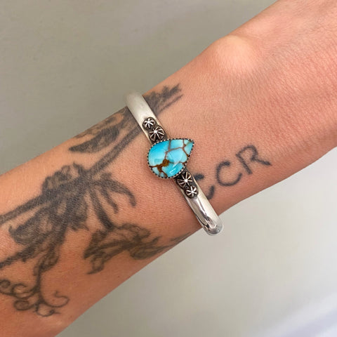 Celestial Cuff- Size XS/S- Lone Mountain Turquoise and Sterling Silver Bracelet