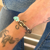 Heavyweight Stamped Cuff- Size XS/S- Natural Royston Turquoise and Chunky Sterling Silver Bracelet